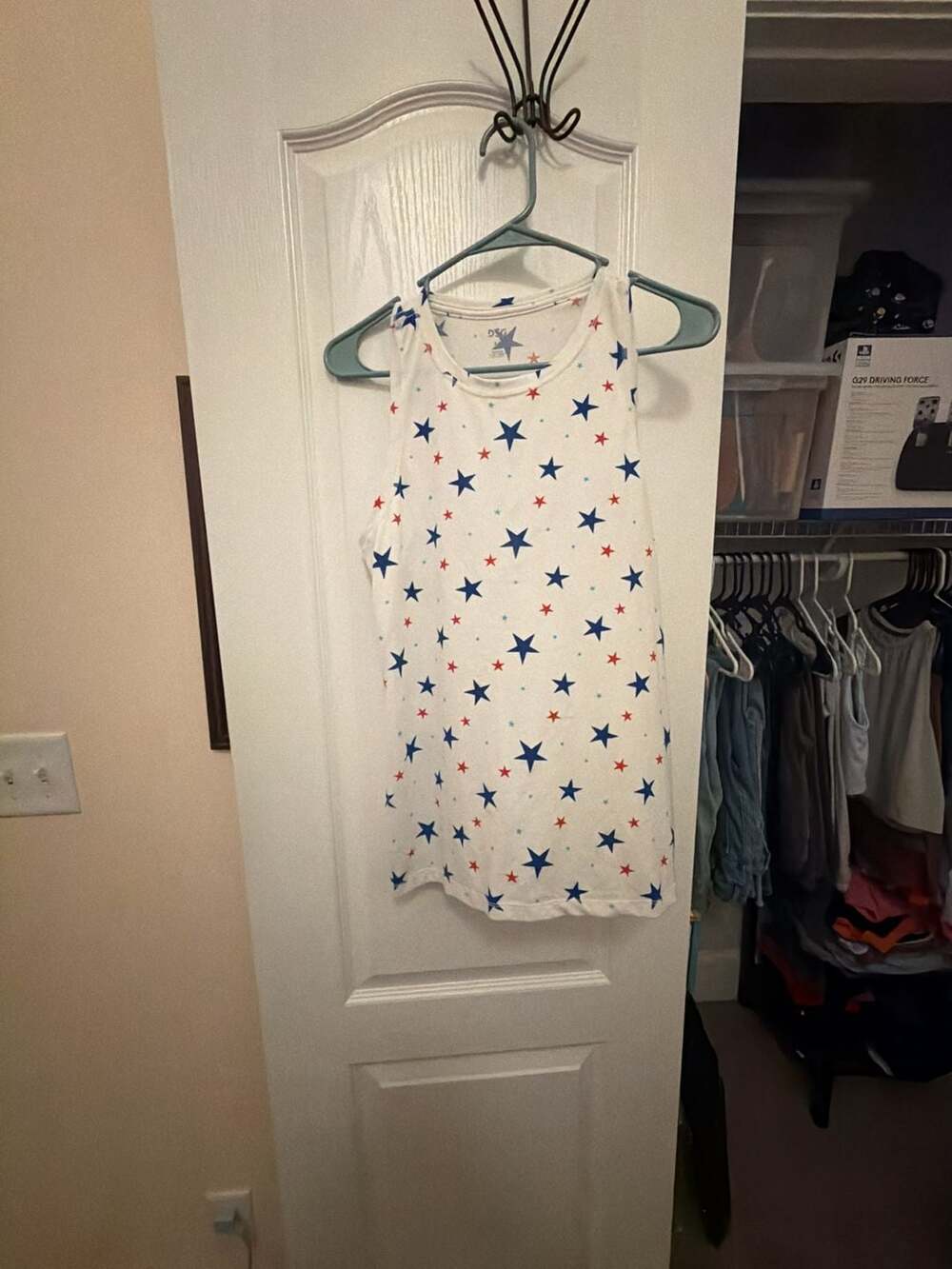DSG Tank Top Size M White Patriotic Red Blue Stars